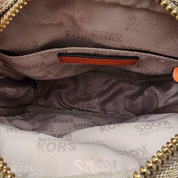 Michael Kors Crossbody Signature Logo Canvas Beige Tangerine strap zipped - Picture 5 of 6